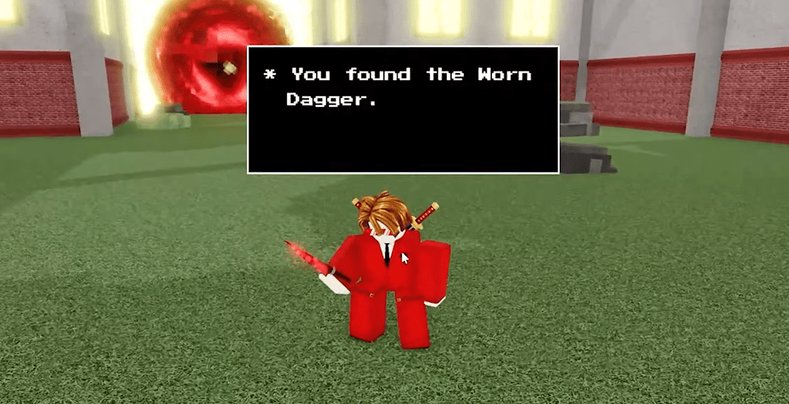 Player finding the Worn Dagger item in the Judgement Hall.